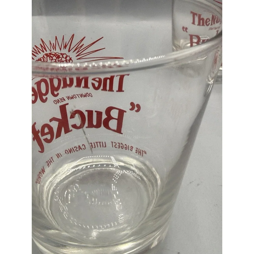 Vtg Set 4 The Nugget Bucket Reno Casino Cocktail Bar Glasses Red Barware Iconic